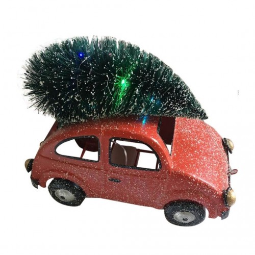 Αυτοκινητάκι Χριστουγεννιάτικο Μεταλλικό Κόκκινο με LED 27x13x23cm