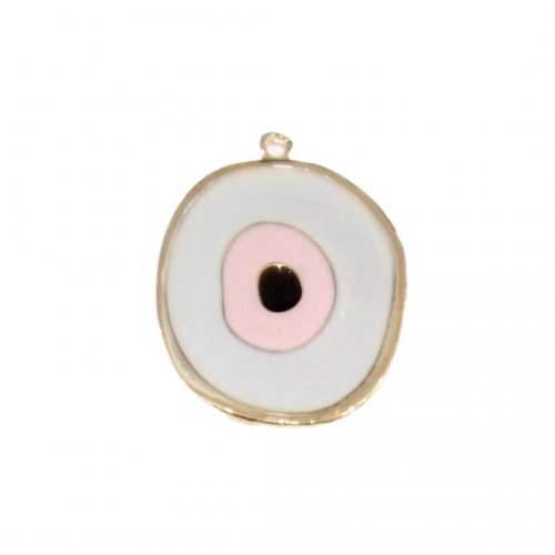 Μάτι Μεταλλικό Χρυσό με Σμάλτο Λευκό/Ροζ 3.2x4.2cm
