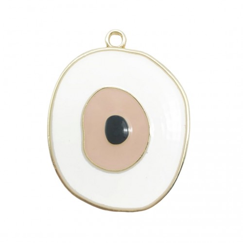 Μάτι Μεταλλικό Χρυσό με Σμάλτο Λευκό/Ροζ 3.2x4.2cm