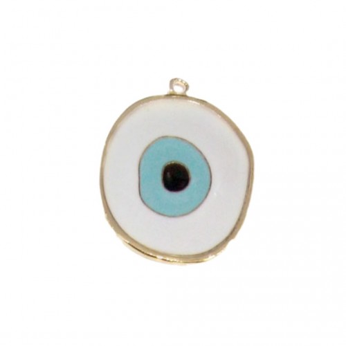 Μάτι Μεταλλικό Χρυσό με Σμάλτο Λευκό/Σιέλ 3.2x4.2cm