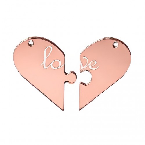 Διακοσμητικό Πλεξιγκλάς Καρδιά Παζλ Love Ροζ Χρυσό 7x5.5cm