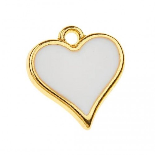 Καρδιά Κρεμαστή Μεταλλική Χρυσή με Λευκό Σμάλτο 1.5cm