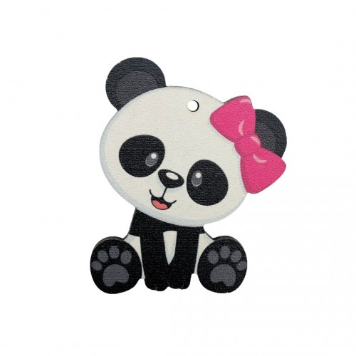 Διακοσμητικό Ξύλινο Panda με Ροζ Φιογκάκι 5cm
