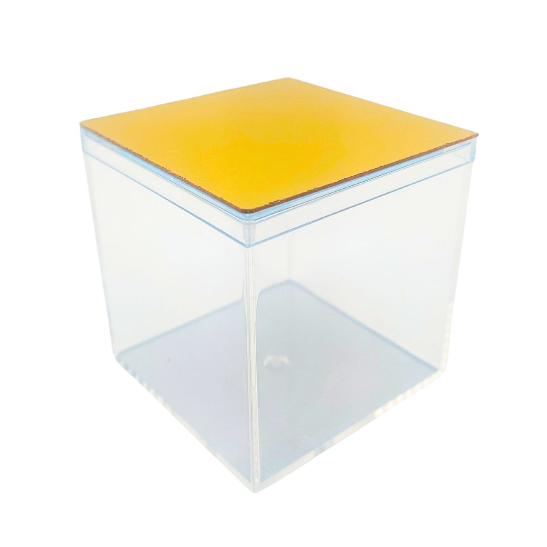 Κουτάκι Πλεξιγκλάς Κύβος με Χρυσό Καπάκι 6.5x6.5x6.5cm
