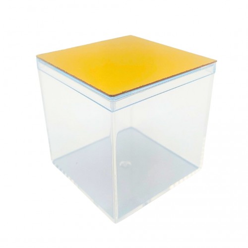 Κουτάκι Πλεξιγκλάς Κύβος με Χρυσό Καπάκι 6.5x6.5x6.5cm