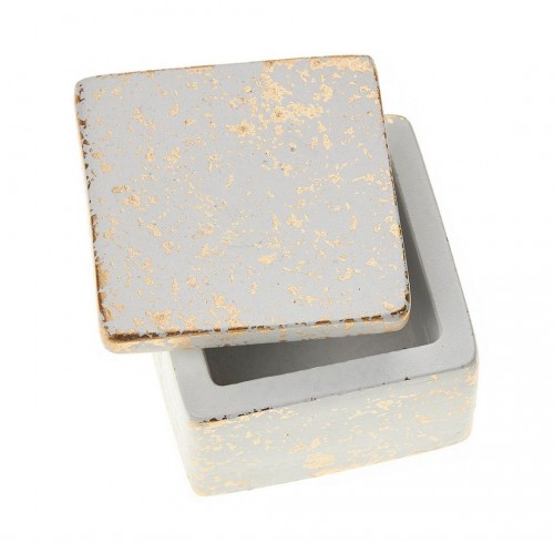 Μπιζουτιέρα Κεραμική Τετράγωνη Λευκό & Χρυσό Πιτσιλωτό 5x3cm