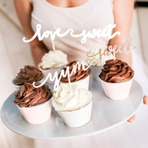 Cake Toppers "Love Sweet Yum" Ασημί Σετ 6τμχ