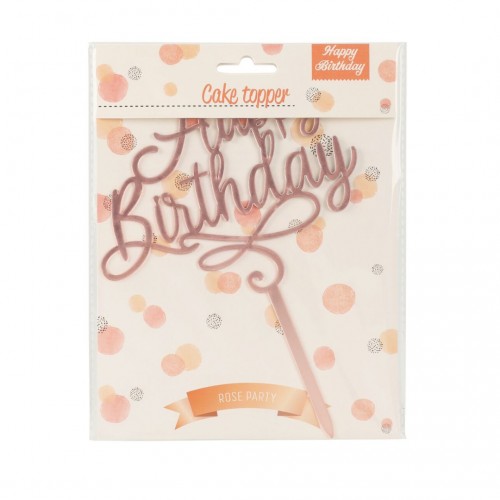 Cake Topper "Happy Birthaday" Πλεξιγκλάς Rose Gold