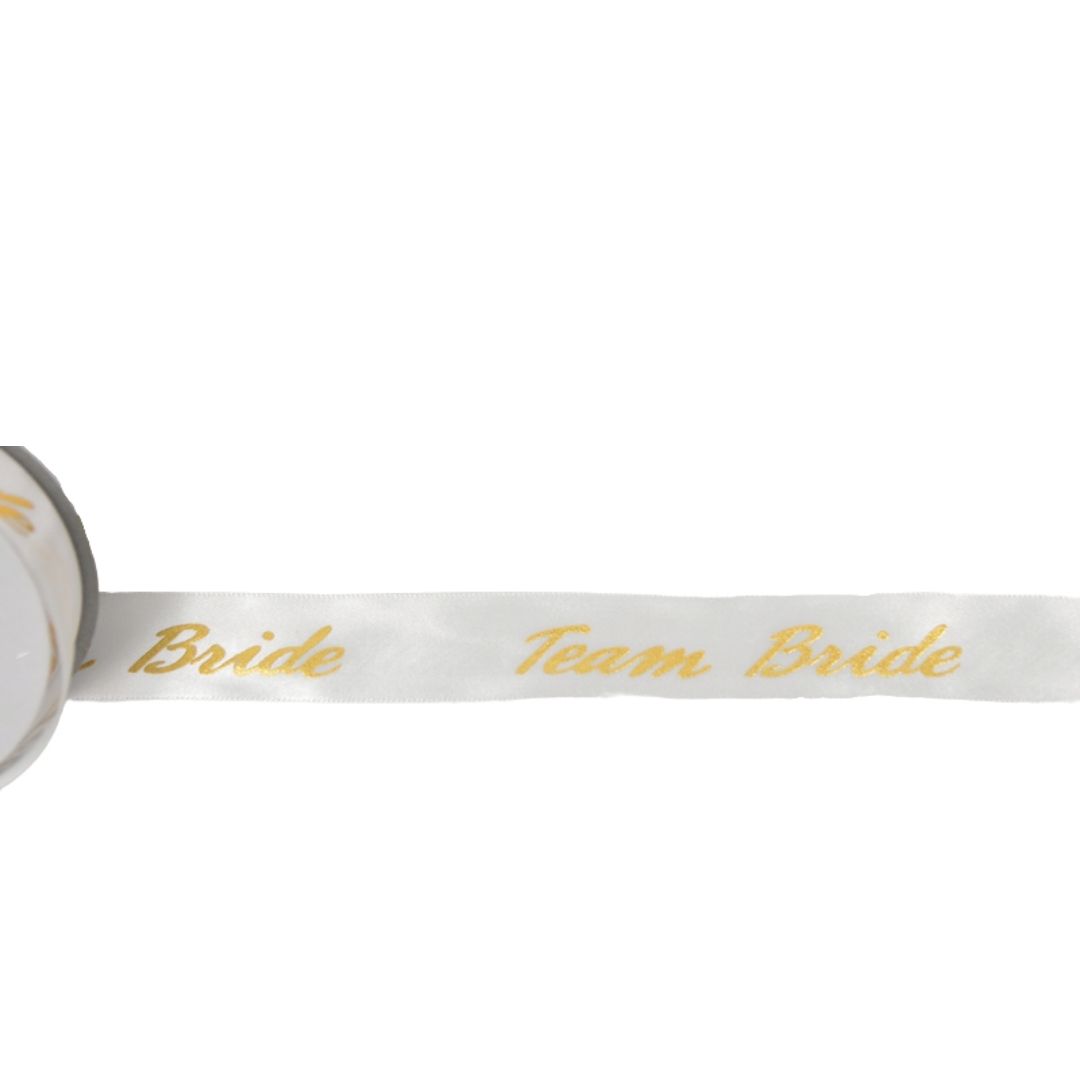 Κορδέλα Σατέν Λευκή με Χρυσό Team Bride 2.5cmx25Y