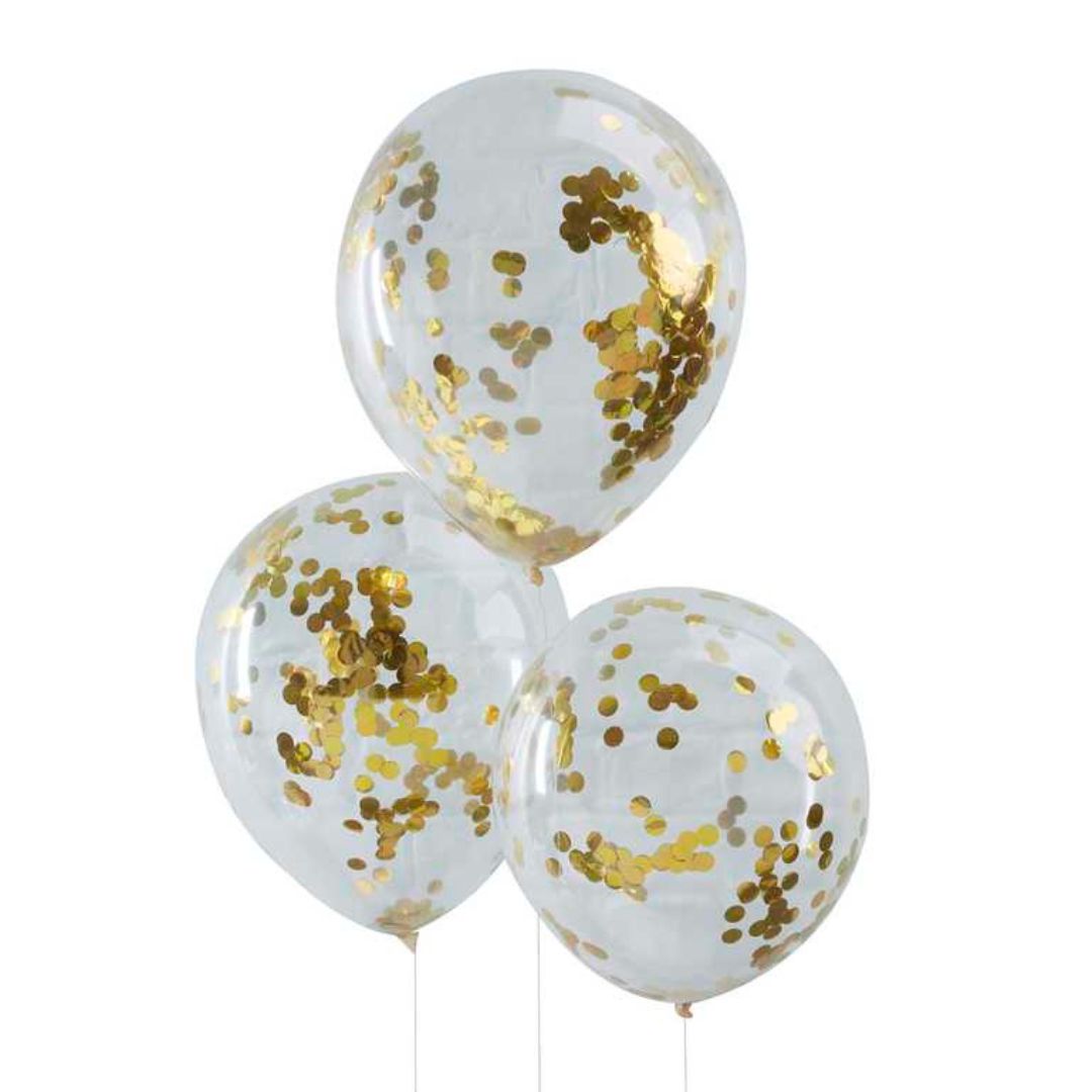 Μπαλόνια Διάφανα με Χρυσό Κομφετί Πακ 5τμχ 