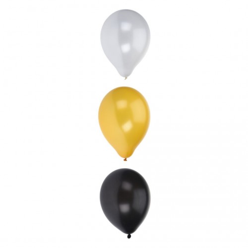 Μπαλόνια Σετ Χρυσό - Λευκό - Μαύρο Πακ 10τμχ