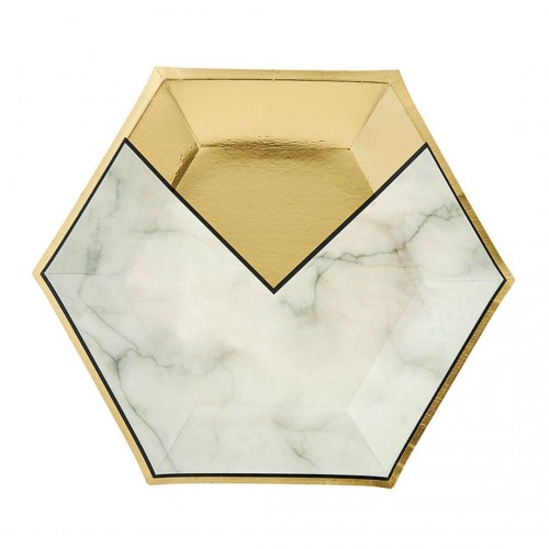 Πιάτο Χάρτινο Εξάγωνο Λευκό Marble με Χρυσό 18cm Πακ 10τμχ