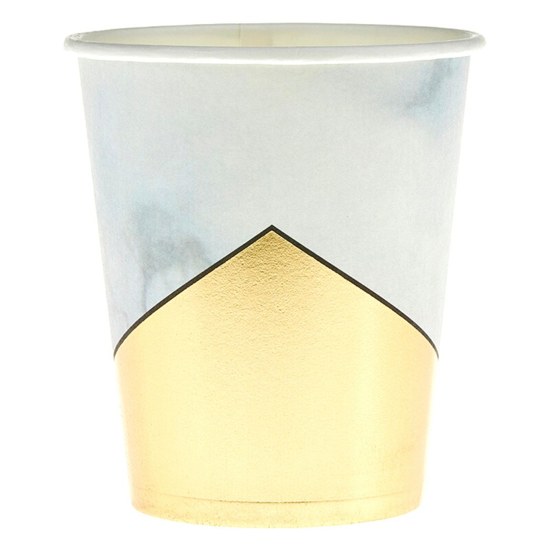 Ποτήρι Χάρτινο Λευκό Marble με Χρυσό 250ml Πακ 10τμχ