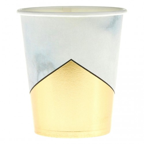 Ποτήρι Χάρτινο Λευκό Marble με Χρυσό 250ml Πακ 10τμχ