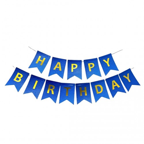 Σημαιάκια Happy Birthday Γκλίτερ Μπλε 3m