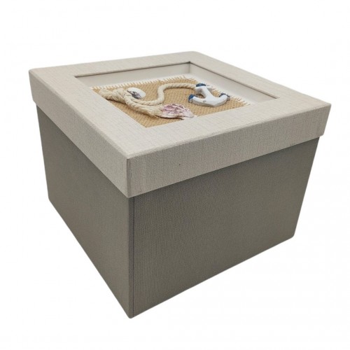 Κουτί Χάρτινο Γκρι Επενδυμένο με Άγκυρα & Κοχύλια 23x23x18cm