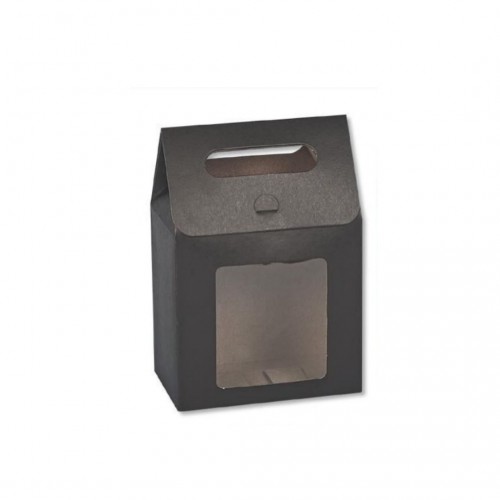 Κουτί Χάρτινο Μαύρο με Λαβή & Παράθυρο 20.5x13.5x8cm