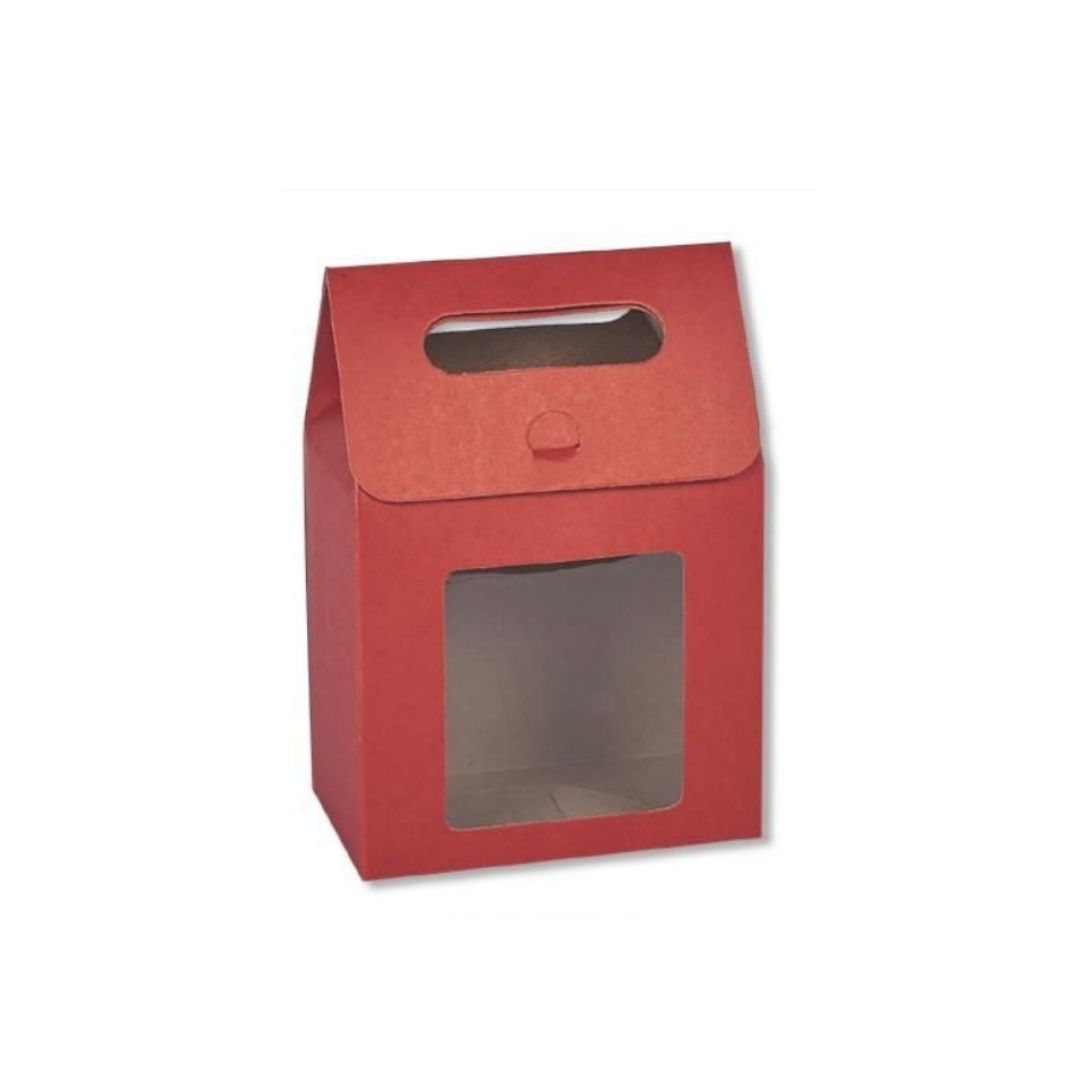 Κουτί Χάρτινο Κόκκινο με Λαβή & Παράθυρο 20.5x13.5x8cm