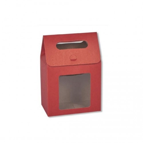 Κουτί Χάρτινο Κόκκινο με Λαβή & Παράθυρο 20.5x13.5x8cm