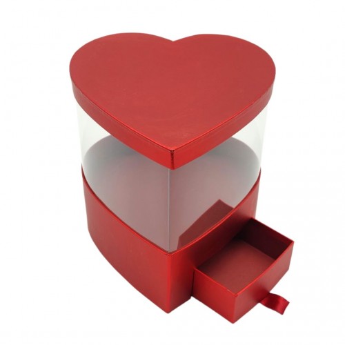 Κουτί Καρδιά με Διαφάνεια & Συρτάρι Κόκκινο 21.5x22.5x21.2cm