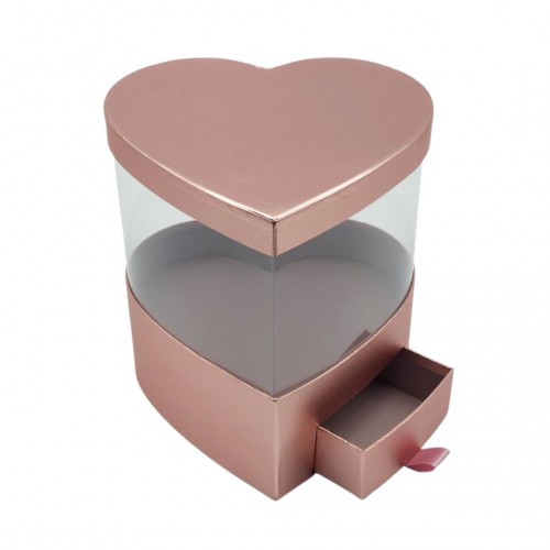 Κουτί Καρδιά με Διαφάνεια & Συρτάρι Rose Gold 21.5x22.5x21.2cm