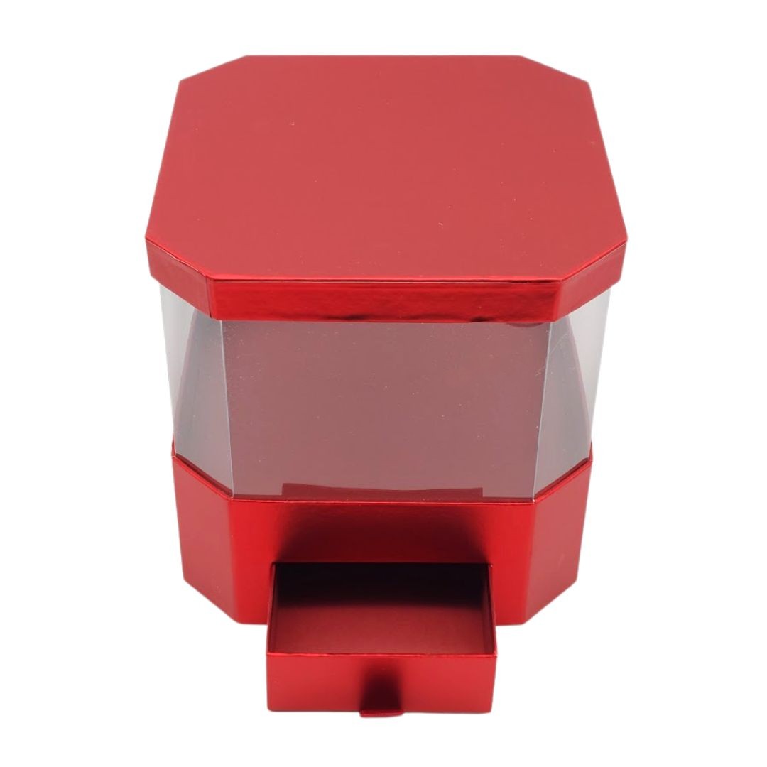 Κουτί Πολύγωνο με Διαφάνεια & Συρτάρι Κόκκινο 21x21x21.2cm