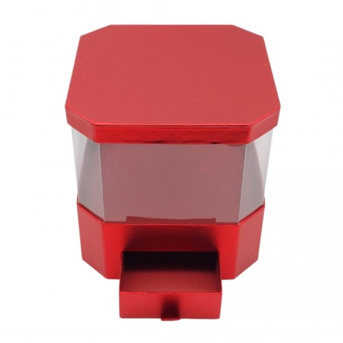 Κουτί Πολύγωνο με Διαφάνεια & Συρτάρι Κόκκινο 21x21x21.2cm