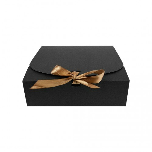 Κουτί Χάρτινο Μαύρο με Μπρονζέ Κορδέλα 16.5x16.5x5cm