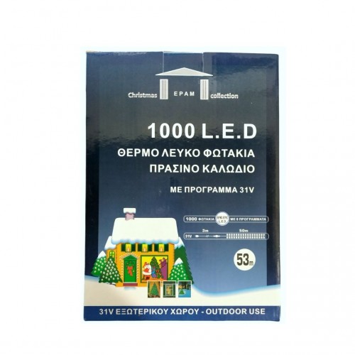 Φωτάκια 1000 LED Θερμό Λευκό Φως και Πράσινο Καλώδιο με Πρόγραμμα