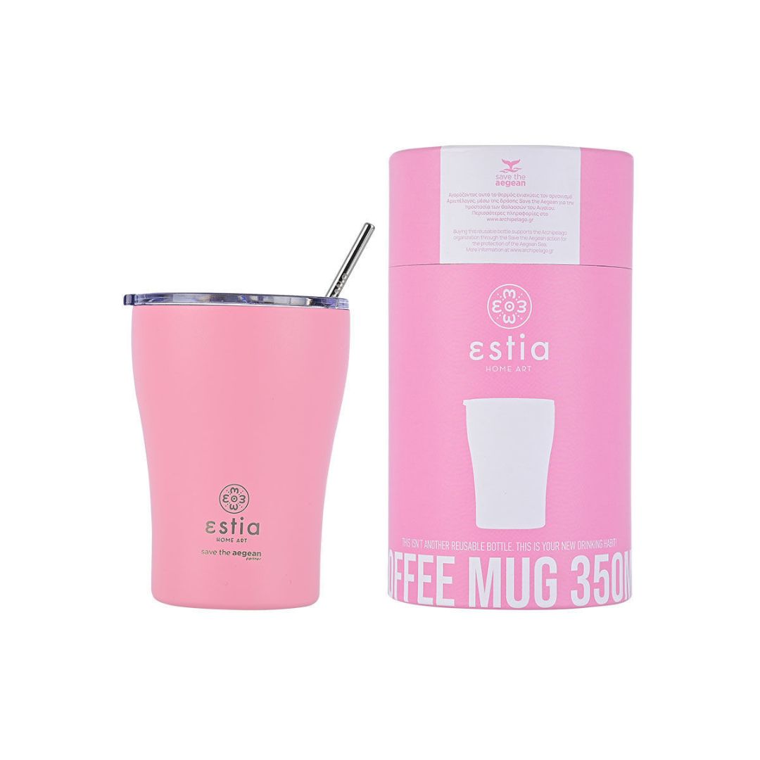 Estia Coffee Mug Save The Aegean Ποτήρι Θερμός με Καλαμάκι Blossom Rose 0.35lt