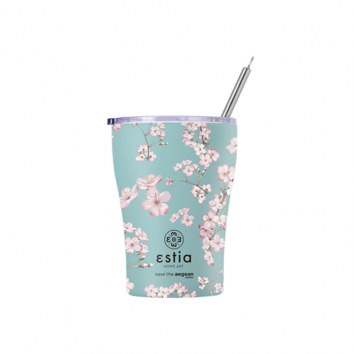 Estia Coffee Mug Save The Aegean Ποτήρι Θερμός με Καλαμάκι Blossom Green 0.35lt