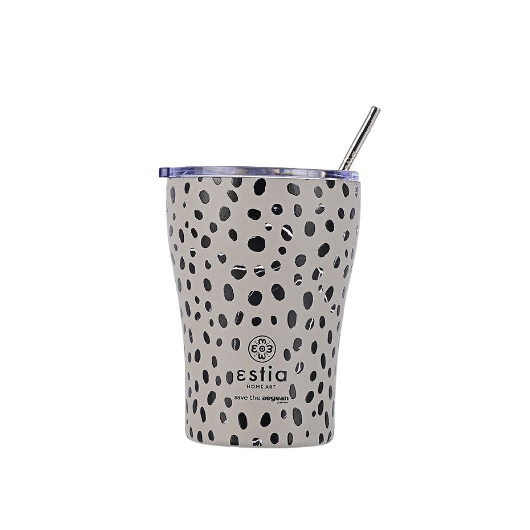 Estia Coffee Mug Save The Aegean Ποτήρι Θερμός με Καλαμάκι Leopard Taupe 0.35lt