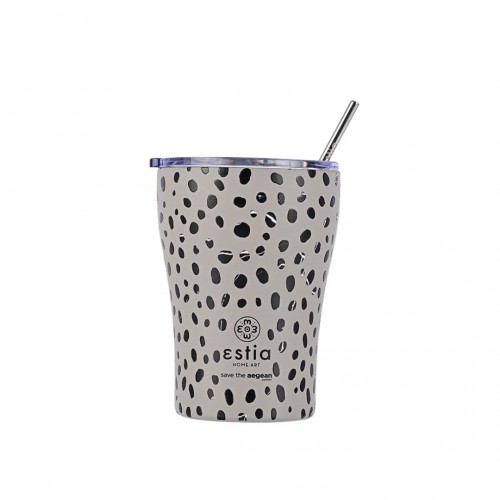 Estia Coffee Mug Save The Aegean Ποτήρι Θερμός με Καλαμάκι Leopard Taupe 0.35lt