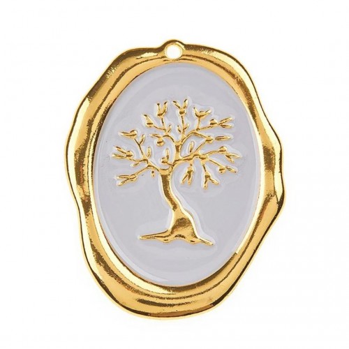 Δέντρο Ζωής Μεταλλικό Χρυσό με Λευκό Σμάλτο 6cm