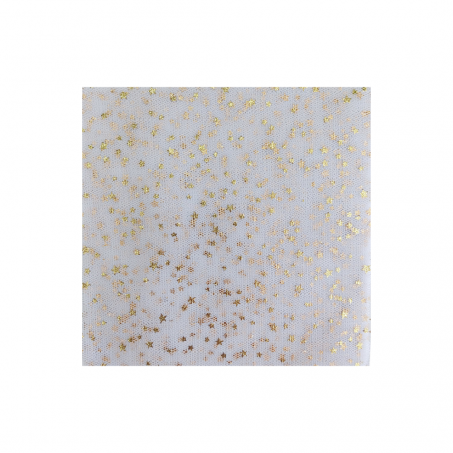 Τούλι Γαλλικό Λευκό Με Χρυσά Αστέρια 14x14cm Πακ 100τμχ
