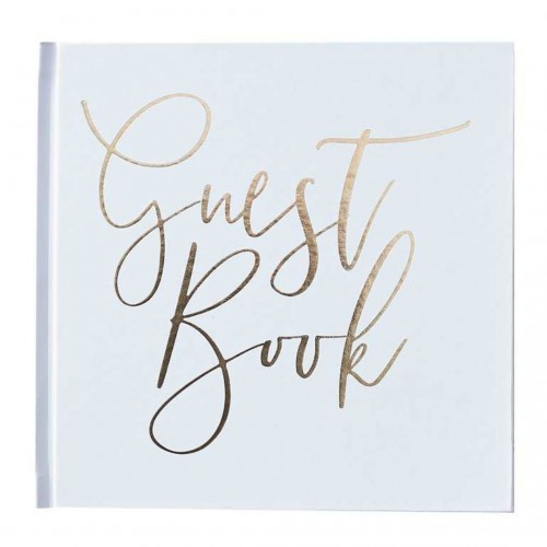 Βιβλίο Ευχών Λευκό με Χρυσό "Guest Book" 20.5x21.5x1.2cm