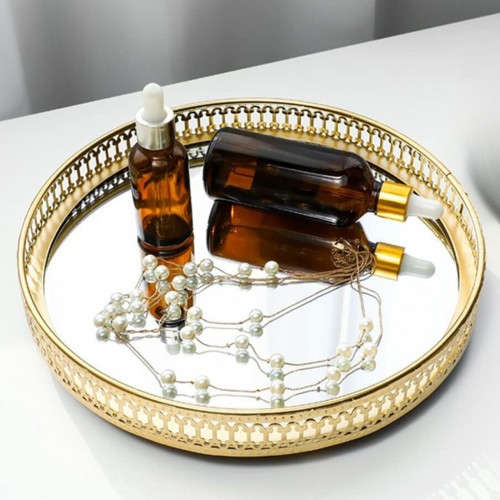 Δίσκος Μεταλλικός Στρογγυλός Χρυσός με Καθρέφτη 30x30x3cm