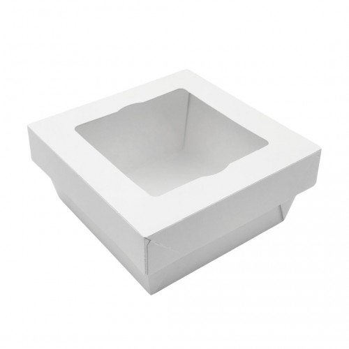 Κουτί Φαγητού Λευκό με Καπάκι & Παράθυρο 1250ml 12.5x12.5x7cm
