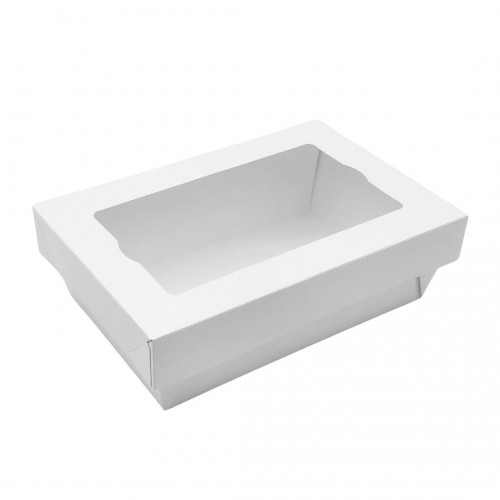Κουτί Φαγητού Λευκό με Καπάκι & Παράθυρο 1600ml 18x11.5x6.5cm