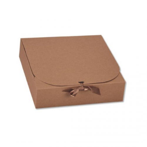 Κουτί Χάρτινο Κραφτ με Μπρονζέ Κορδέλα 16.5x16.5x5cm