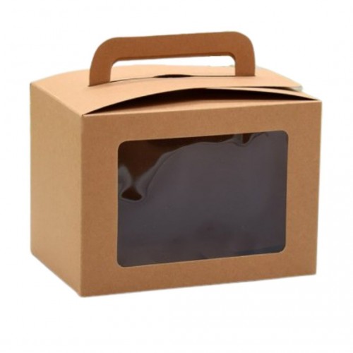 Κουτί Χάρτινο Κραφτ με Λαβή και Παράθυρο 14x10x10cm