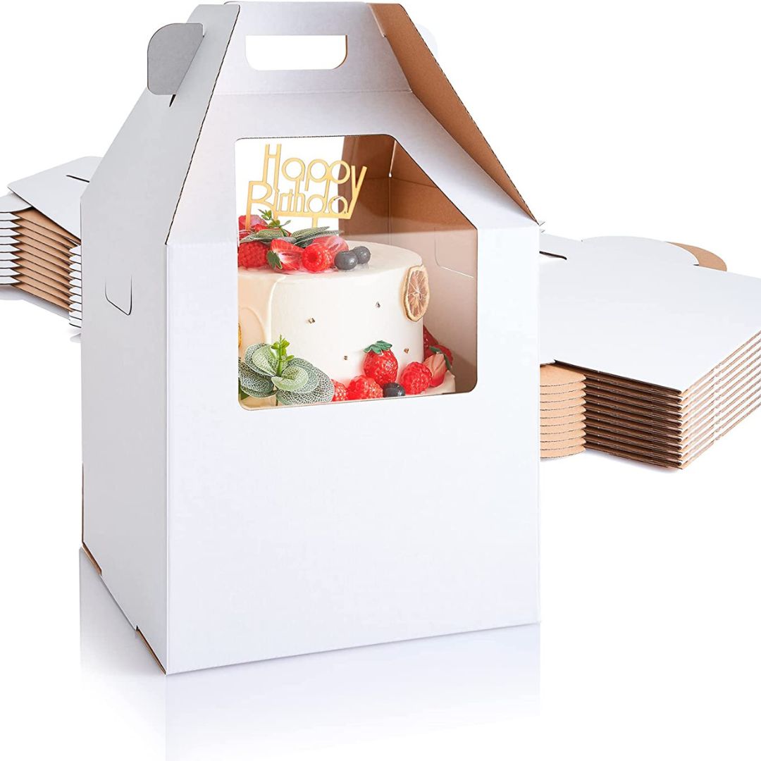 Κουτί Χάρτινο 3D Τούρτας με Παράθυρο & Λαβή Λευκό 30x30x35.5cm